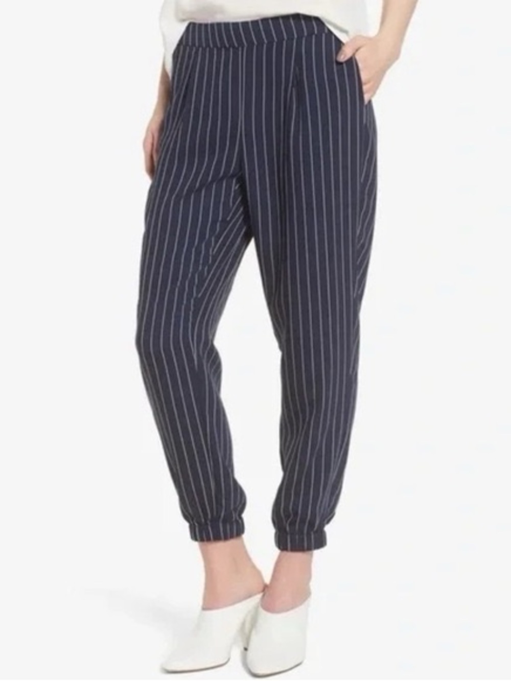 Trouve Striped Navy Pull on Cuffed Trousers